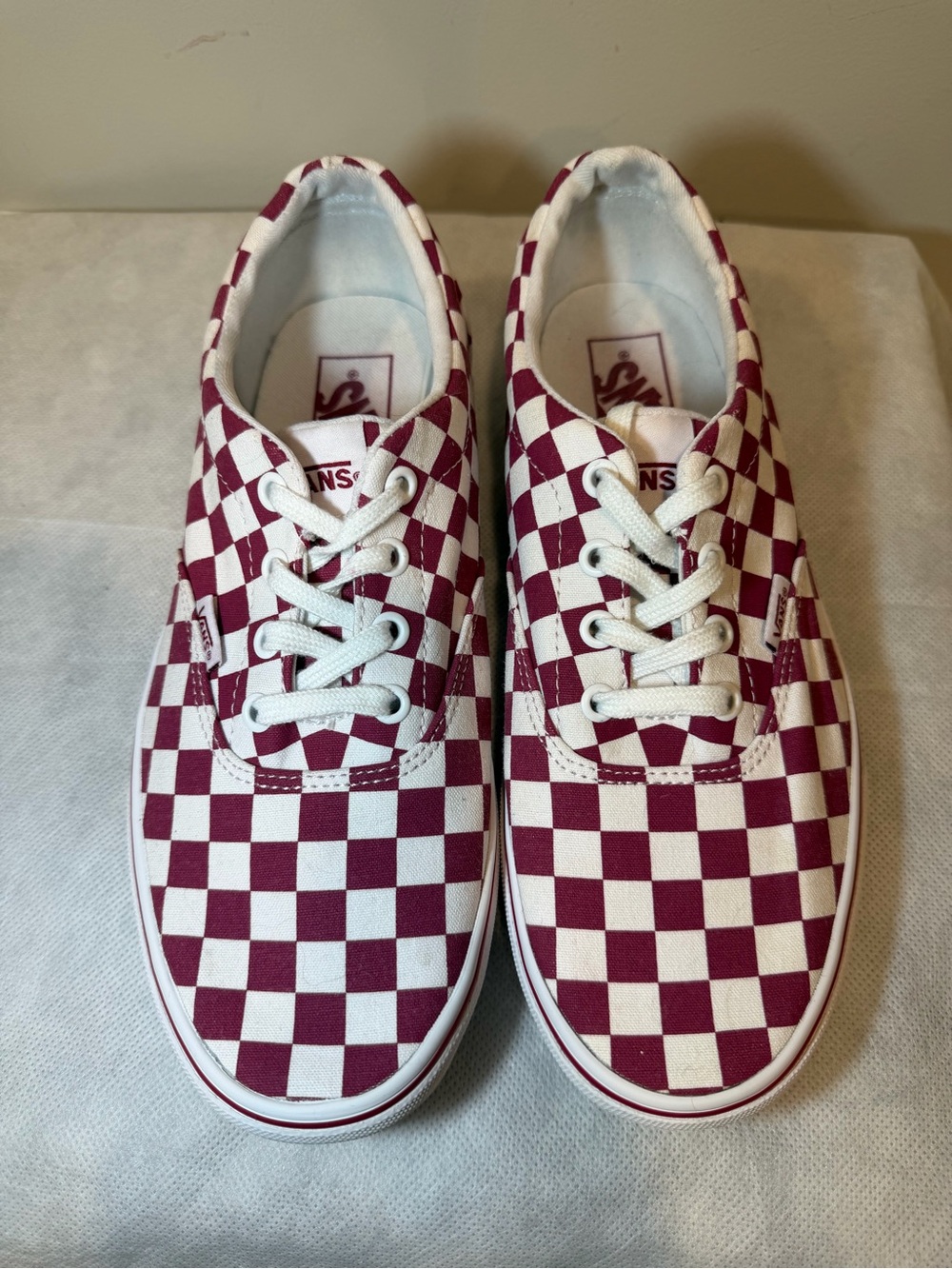 Vans Women’s Checkerboard Lace-Up Sneakers in Burgundy/White
